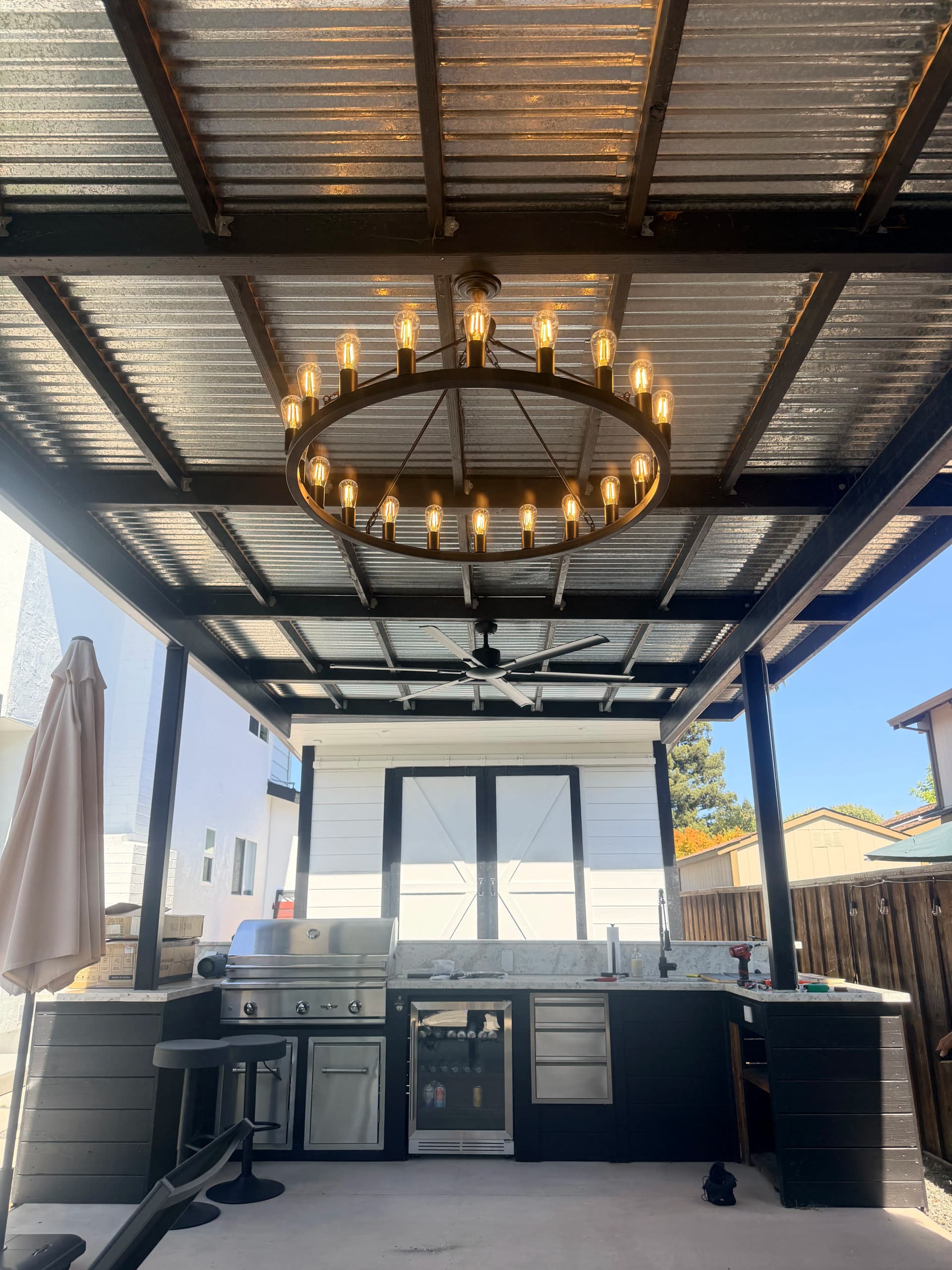 Gallery photos for Gazebo BBQ Space Gets a Ceiling Fan, Lighting, and TV Outlet: Image #1
